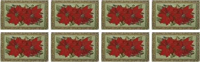 PRAKARTIK BY INDUARTS Red Floral Christmas Eco-Friendly Cotton with Lurex Dining Rectangular Table mats - Reusable, Machine Washable, Everyday Use Red Placemats, Set of 8 (33x47 cm) Kafalo