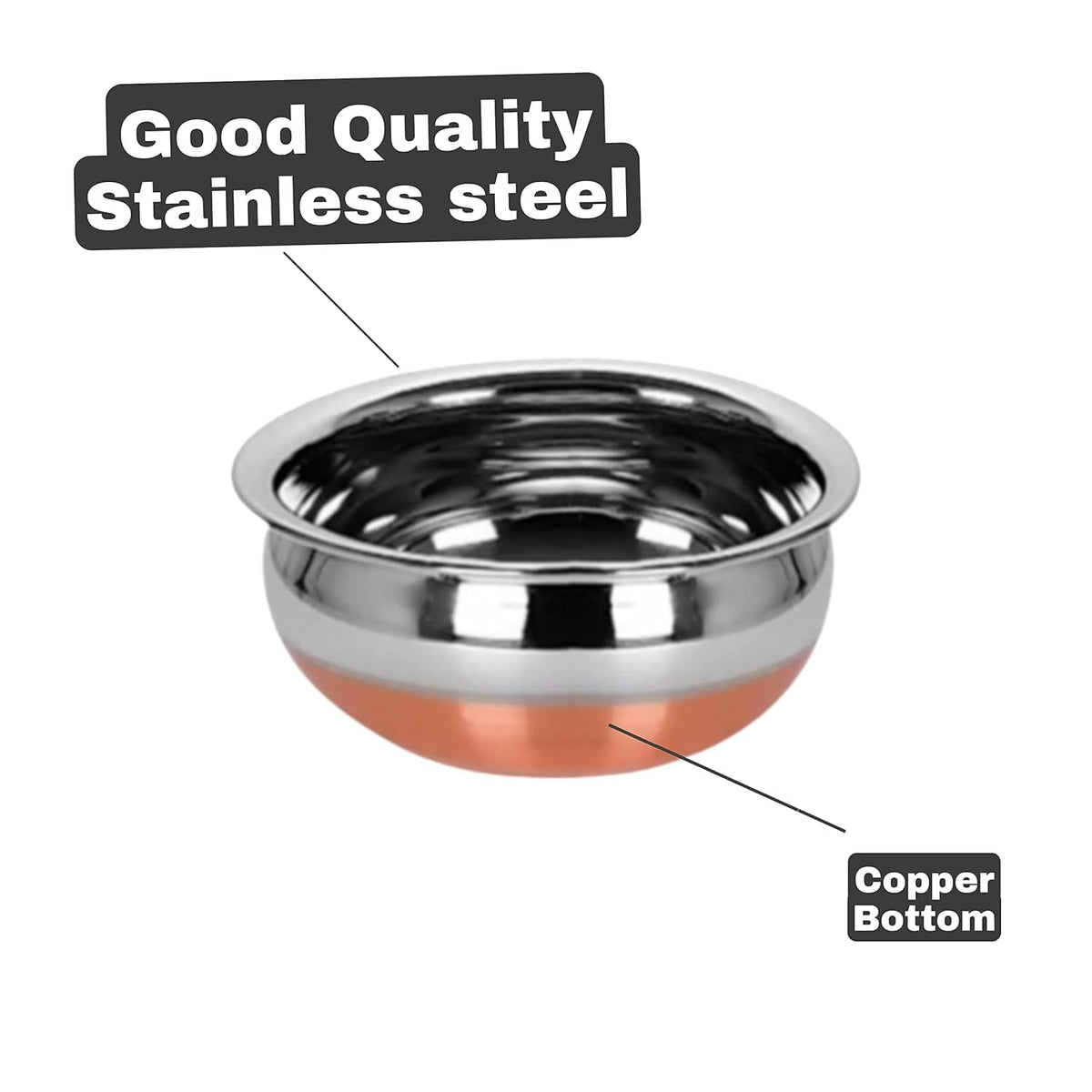 ALWAFLI 2 pcs Stainless Steel Copper Bottom Kitchen Serving, Cooking Bowl | Handi Set | Biryani Handi for Kitchen & Restaurant | Cookware Set | (2 pcs)