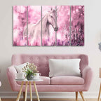 VIBECRAFTS Beautiful White Horse 5 Pieces Canvas Wall Painting For Home | Office | Living Room | Gift (PTVC5Pcs4_8544)