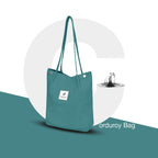 Lyrovo Women Corduroy Shoulder Tote Bag for Work Beach Travel and Shopping Grocery (Green)