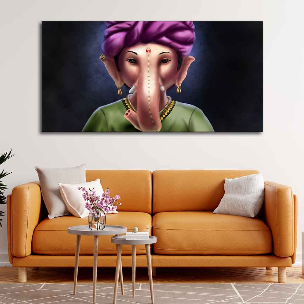VIBECRAFTS Canvas Paintings for Living Room Drawing Room Portrait Of Ganesha Canvas Wall Painting Fitted With Wooden Frame For Home | Office | Living Room | Gifts (PTVCH_2503)