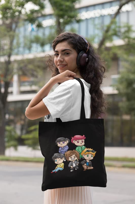 YaYaCafe BTS Printed Canvas Cotton Black Tote Bag with Zipper for Womens and Girls