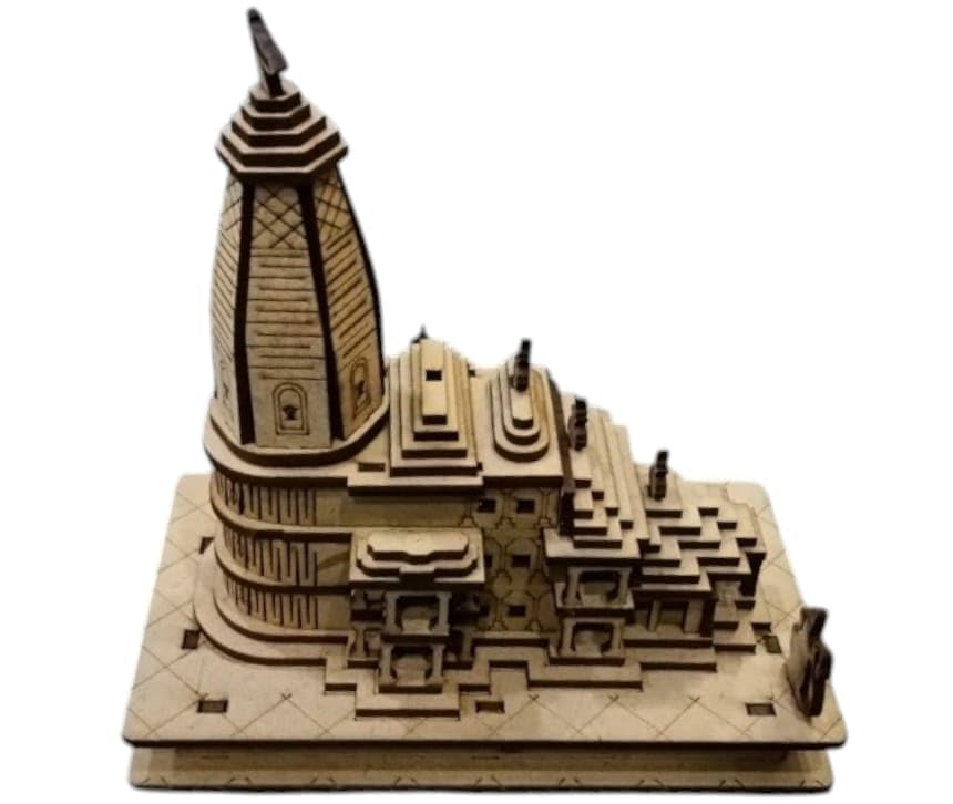 Wooden Ram Mandir Ayodhya 3D Model, Handcrafted MDF Wood Temple with Light, Religious Home Decor, Ideal for Home & Mandir Decorate,Gitf Item Size: 6X4 Inch, 1 Pc