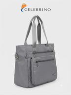 CELEBRINO Spacious Tote Handbag for Women | Nylon Hand Bags with Multiple Zip Compartments | Waterproof Large Shoulder Bag for Office, College, Travel & Shopping | Multi Pocket Zipper Handbags