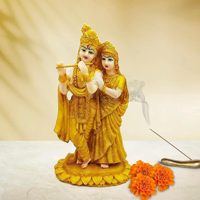 Griscon Radha Krishna Idol, Radhakrishna Murti, Radhe Krishna Statue for Home Decoration, Car Dashboard, Office Desks, Pooja Room, Gifting (19 cm Height) (Resin, Golden)