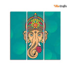 VIBECRAFTS Shree Ganesh Ji Head 3 Pieces Canvas Wall Painting Fitted With Wooden Frame For Home | Office | Living Room | Gifts (PTVC3Pcs1_9583)