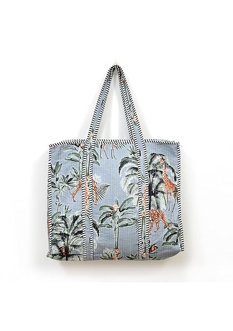 Yda fashion Quilted Cotton Tote Bag for Women & Men, 3 Layer Shopping Bag, Printed Reusable Grocery Tote, Lightweight Multipurpose Shoulder Handbag for Daily Use