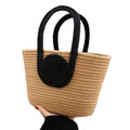 BEAUTIFUL HOMMIES Attractive Hand Bag | large Tote Bag | Summer Bag | Bucket Bag | Basket Bag | Bamboo Tote | Beach Bags for Women | Boho Bag | Handbag | jute Bag | Handmade Bag| (BEIGE-BLACK)