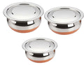 ALWAFLI 3 pcs Stainless Steel Copper Bottom Kitchen Serving, Cooking Bowl | Cook and Serve Inductiom & Gas Compatible Biryani Handi | Handi Set with Steel Lid (0.45 L, 0.75 L & 1 L) (3 pcs)