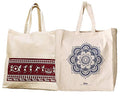 Arka Home Products 100% Cotton Reusable Printed Shopping Bags Tote Bag (Set of 2 - Warli & Mandala Flower Prints, Size 16 X 14 X 4)