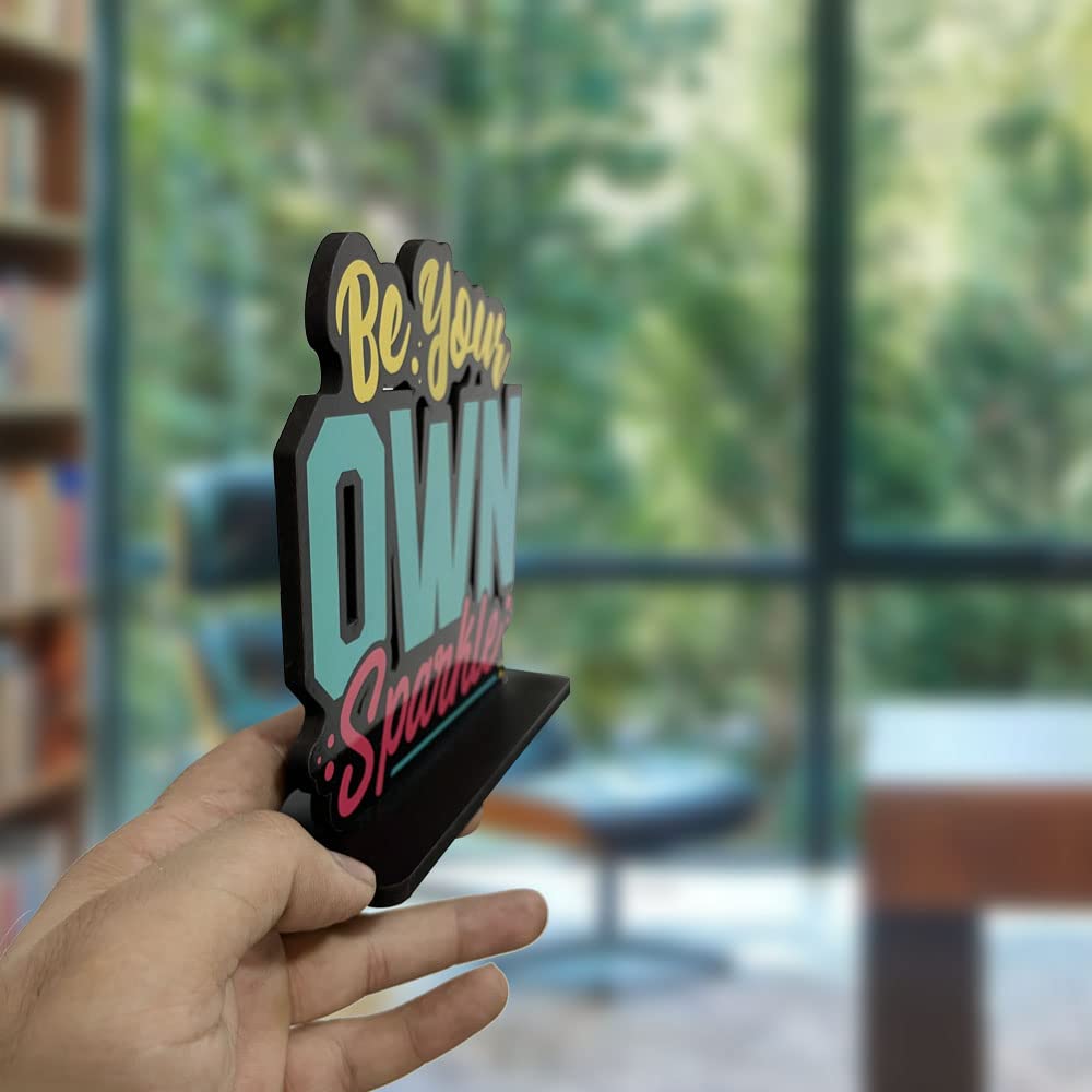 Artvibes Art Vibes Wooden Idols and Figurine Be Your Own Sparkle Motivational Quote Table Decor for Office Desk|Home Decor|Living Room|Bedroom|Wood Alphabet Showpiece Decorative Gifting Item(Sp_1113)
