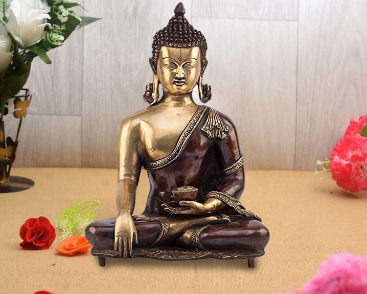 ARTVARKO Brass Buddha Bhumisparsha Statue Decorative Buddhism Big Gautam Buddha Showpiece Figurine Home Décor Gift 16 Inch