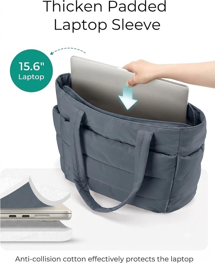 ProArch Puffer Tote Bag for Women | Waterproof Shoulder Handbag with Laptop Compartment | Quilted Puffy Office Tote | Travel, College & Work Carry Bag