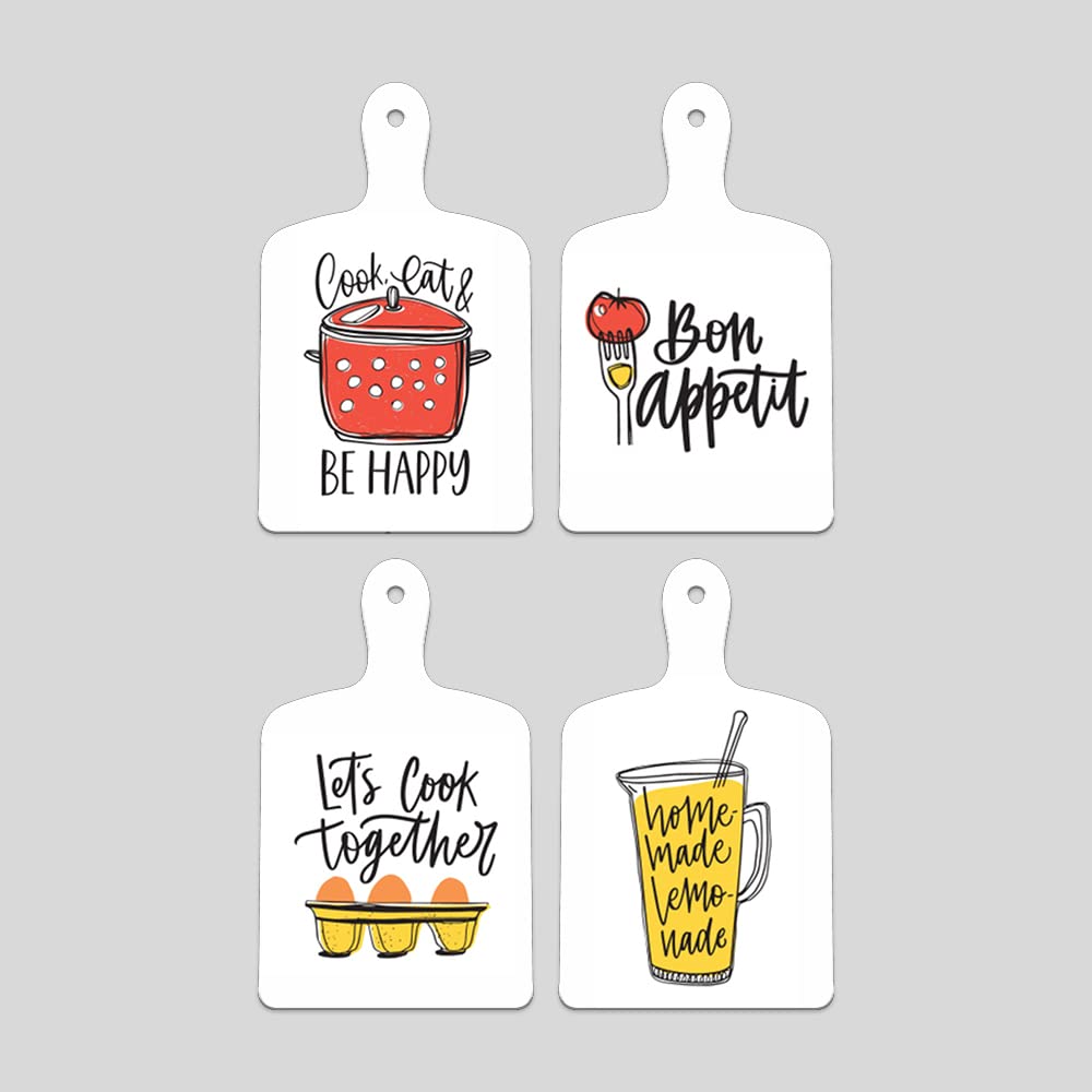 Artvibes Cook Eat And Be Happy Wall Decoration Items for Kitchen | Cafe | Restaurant | Quotes Decor Item | Printed Wall Decoration | Kitchen Quotes Decor Item | Wall Poster (WH_5603NN), Set of 4