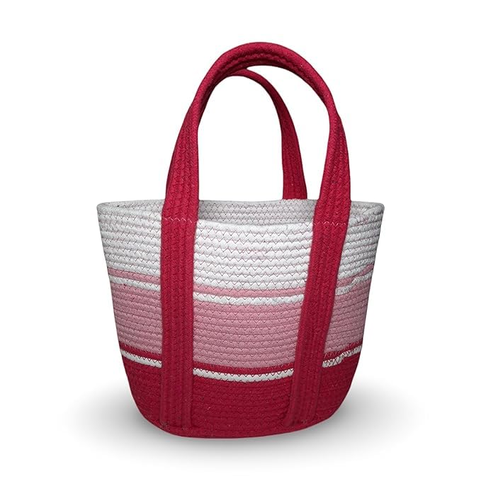 BEAUTIFUL HOMMIES Attractive Hand Bag |large Tote Bag |Summer Bag | Bucket Bag | Basket Bag | Bamboo Tote | Beach Bags for Women|Boho Bag|Handbag |Jute Bag |Handmade Bag (WHITE PINK RED)