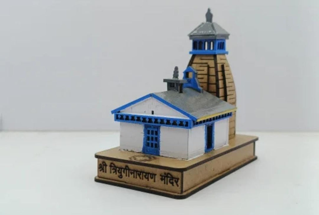 Triyuginarayan Temple 3D Model, Miniature Replica with Blue and Tan Details