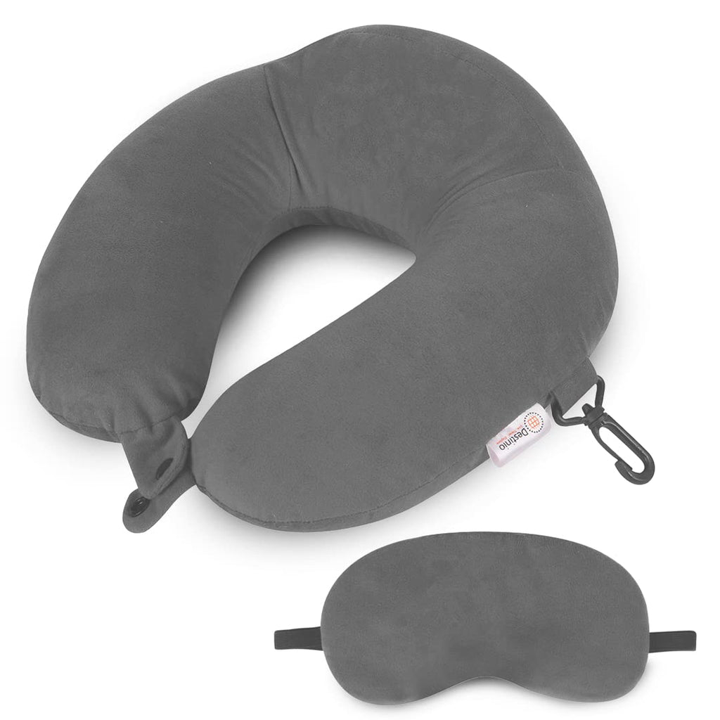 ALN® Premium Velvet Travel Neck Pillow with Eye Mask Combo for Travelling and Sleeping in Airplane Flight, Car, Train, Bus for Men & Women Head Rest Neck Holder Pillow for Pain Relief & Deep Sleep