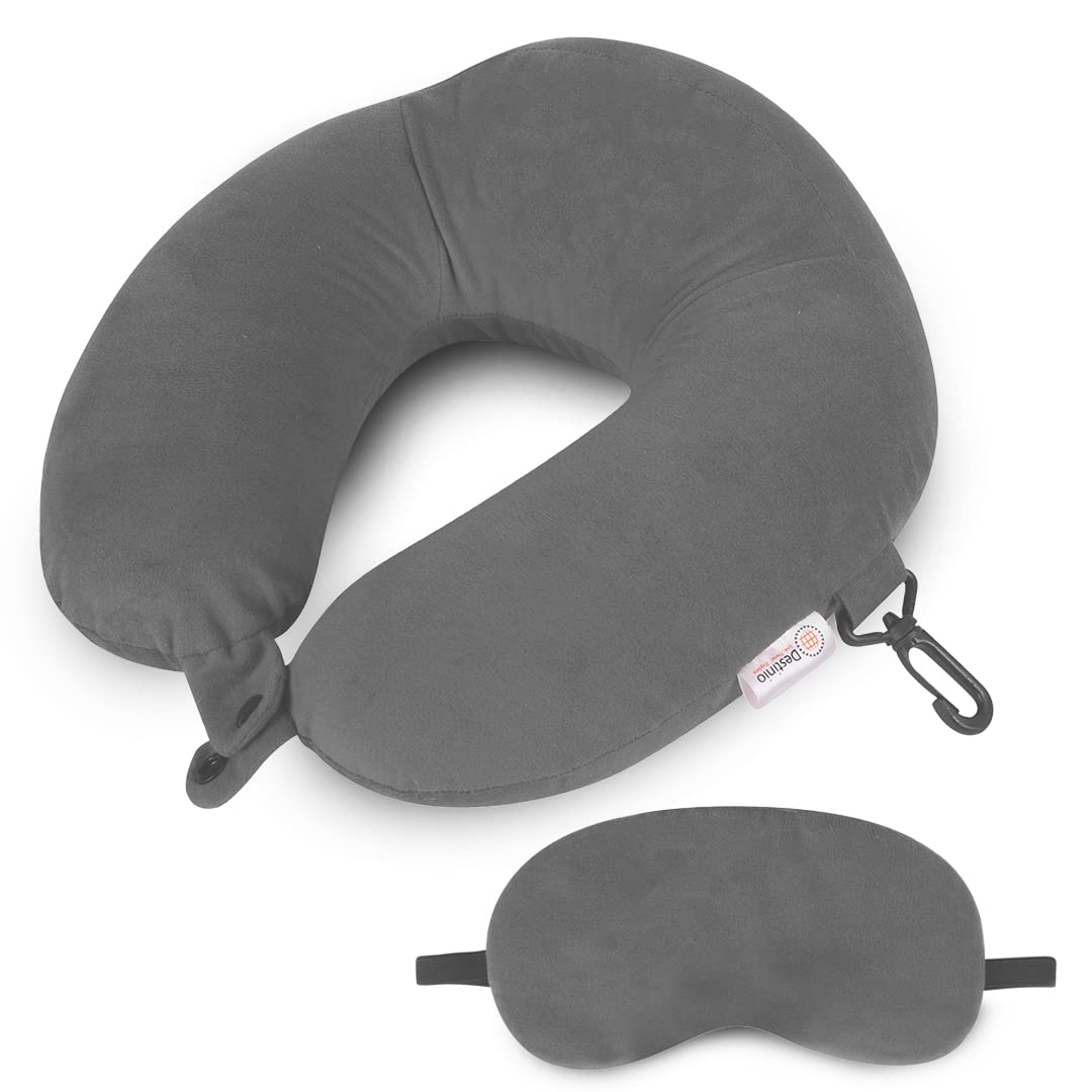ALN® Premium Velvet Travel Neck Pillow with Eye Mask Combo for Travelling and Sleeping in Airplane Flight, Car, Train, Bus for Men & Women Head Rest Neck Holder Pillow for Pain Relief & Deep Sleep