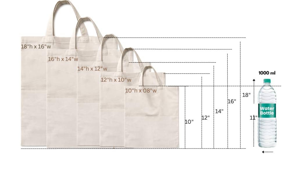 GRAICOT 100% Cotton Tote Bags (Pack of 2, 16x14 Inch) - 150 GSM Medium Size Eco-Friendly Unbleached Canvas Tote Bag for Grocery Shopping, Storage, DIY Painting & Craft