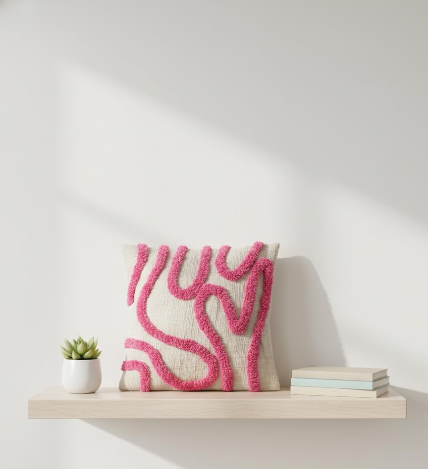 Furnistitchs Premium Decorative Throw Cushion Pillow Cover Boho Home Decor - Living Room Bedroom Couch Sofa Cushion Covers 16 inch x 16 inch (2, Pink Zigzag)