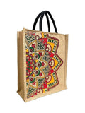 JuteLuv-Jute Bag with designer print | Shopping Bag | Office bag | Tiffin Bag | Multipurpose | Eco Friendly with Zip| Soft cotton handles|Spacious| Water resistant with heavy Jute Fabric (Pack of 5)