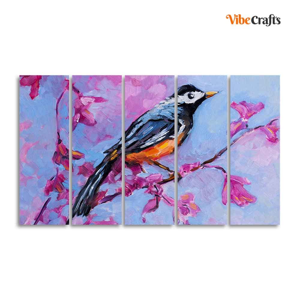 VIBECRAFTS Bird with Nature Abstract Design Five Pieces Wall Painting For Home|Office|Living Room|Gift (PTVC5Pcs4_8587)
