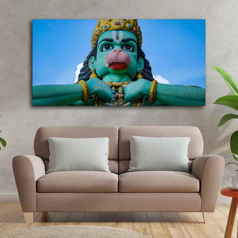 VIBECRAFTS Canvas Paintings for Living Room Drawing Room Statue Of Hanuman Canvas Wall Painting Fitted With Wooden Frame for Home | Office | Gift (PTVCH_2439)
