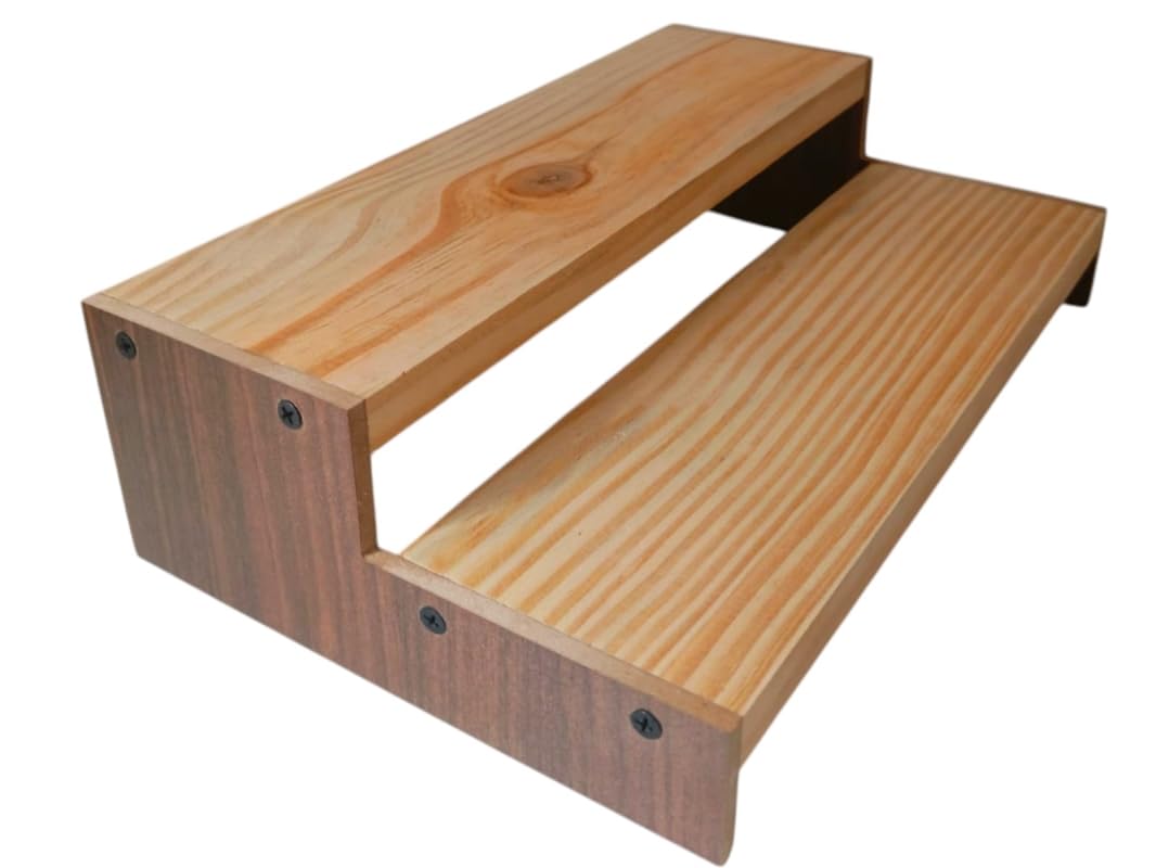 Wooden Puja Chowki, 2 Step Temple Stand, Multi Purpose Kitchen Storage Shelf