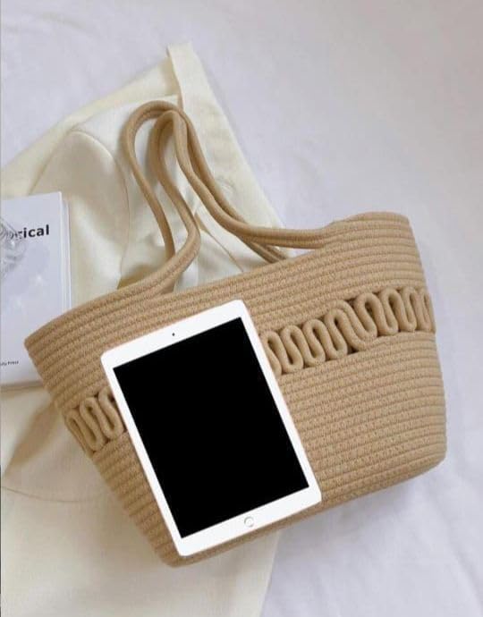 BEAUTIFUL HOMMIES Attractive Hand Bag |large Tote Bag |Summer Bag | Bucket Bag | Basket Bag | Bamboo Tote | Beach Bags for Women|Boho Bag|Handbag |Jute Bag |Handmade Bag (BEIGE)