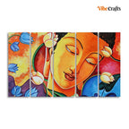 VIBECRAFTS Abstract Wall Painting of Spiritual Buddha Set of Five For Home|Office|Living Room|Gift (PTVC5Pcs4_8697)