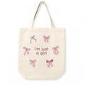 FUNKYFINDS “I’m Just a Girl” Cute Pink Bow Embroidery Tote Bag for Women – Aesthetic Canvas Shoulder Bag for Daily Use, Shopping, College & Travel, Office & Casual Outings