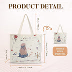 Zibuyu Cotton Canvas Tote Bag Foldable Washable Graphic Print White 1 Pc