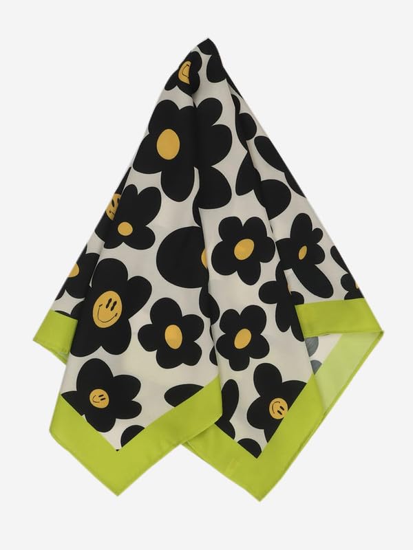 Beau Design Women's Stylish Square Polyster Trendy Digital Printed Fashion Head Neck Scarf Stole Wrap - Green Black Large 29 X 29