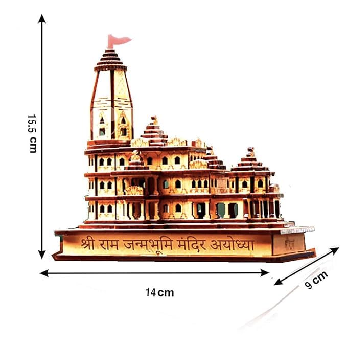 eXme Ram Mandir Ayodhya 3D Model | Handcrafted Wooden Ram Mandir with Light | Perfect for Home Decor, Spiritual Altars, Religious Gifts, Car Dashboard (with Light)