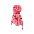 FAHABO Scarf Woman Pleated Cotton with Striped Border and Tassels Scarves | Hijab Scarf | Headscarf | Neck Scarf | Stoles | Wraps (fluorescent Orange)