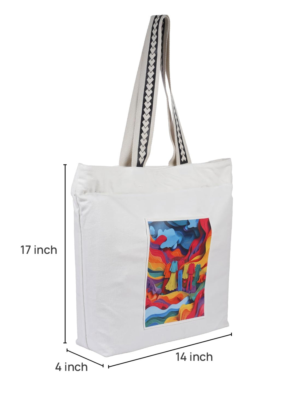 WOTM On The Move Tote | Premium Printed Cotton Canvas Tote Bag with Zipper & Inside Pocket, Stylish Everyday Travel Bag for Work, College, Office, Travel, Shopping (Textile Waste)
