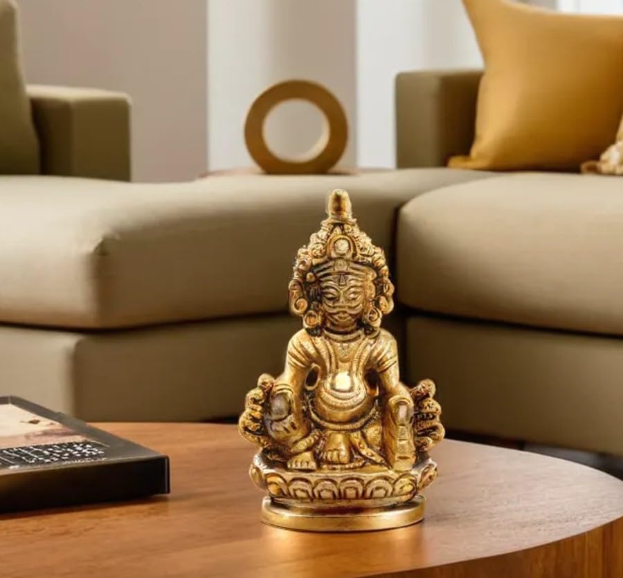 ARTVARKO Brass Kuber Murti Lord of Treasure Wealth Maharaj Kuber Statue for Tijori Locker Money Safe Kubera Idol 3 Inch Gold