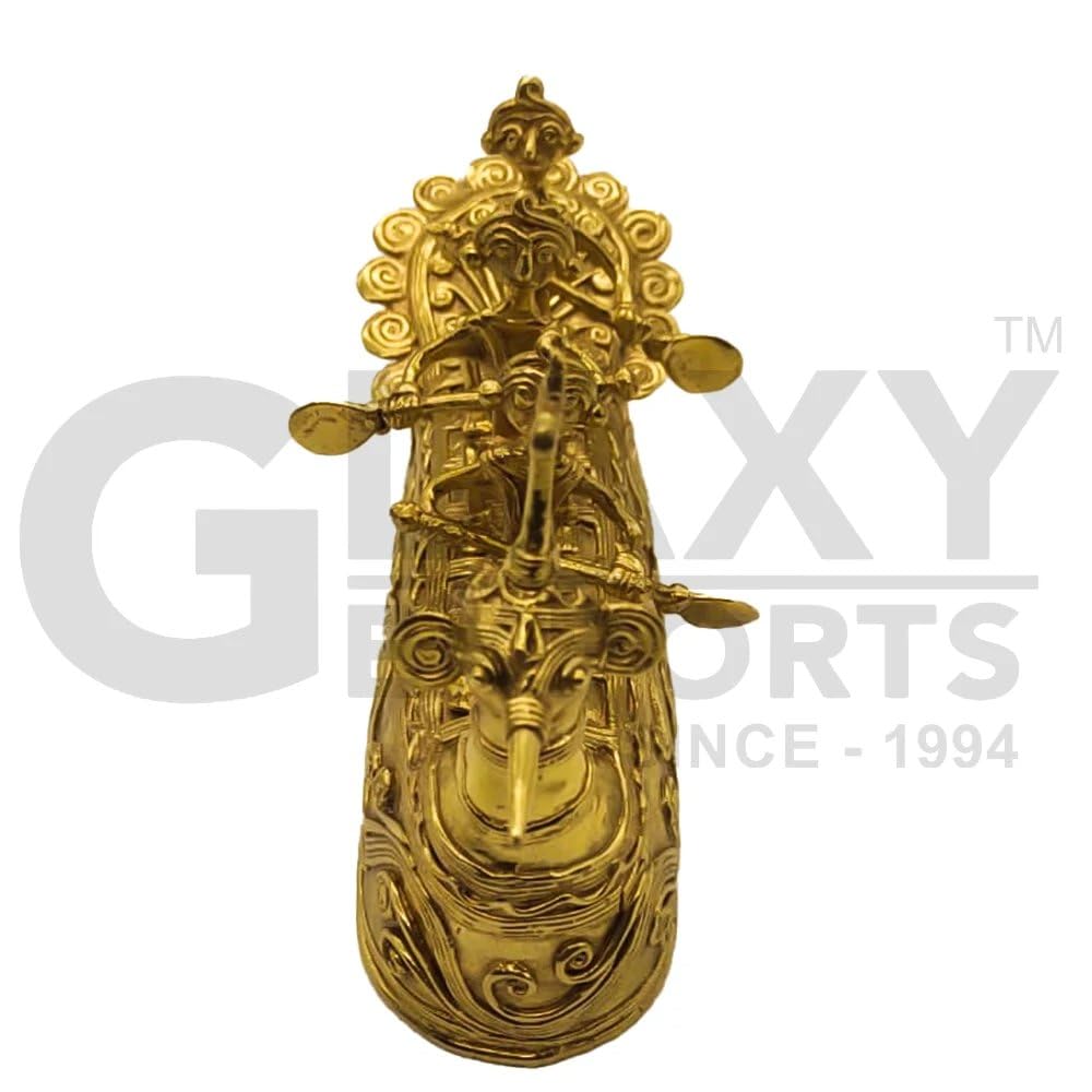 Glaxy Exports GI Certified Bengal Dokra, Bell Metal Traditional Handcrafted Peacock Boat Showpiece, Golden, Home Decor, Table Top, 20.3 x 8.3 x 12.7 cm