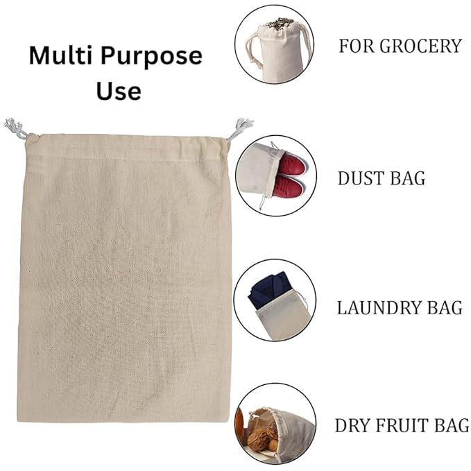 Cotton Drawstring Bags Small Reusable Muslin Bag Sachet Bag for Party Wedding Storage Home Supplies,8 PCS 7x10 Inches.