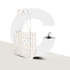 Lyrovo Women Corduroy Shoulder Tote Bag for Work Beach Travel and Shopping Grocery (Orange Checkered)