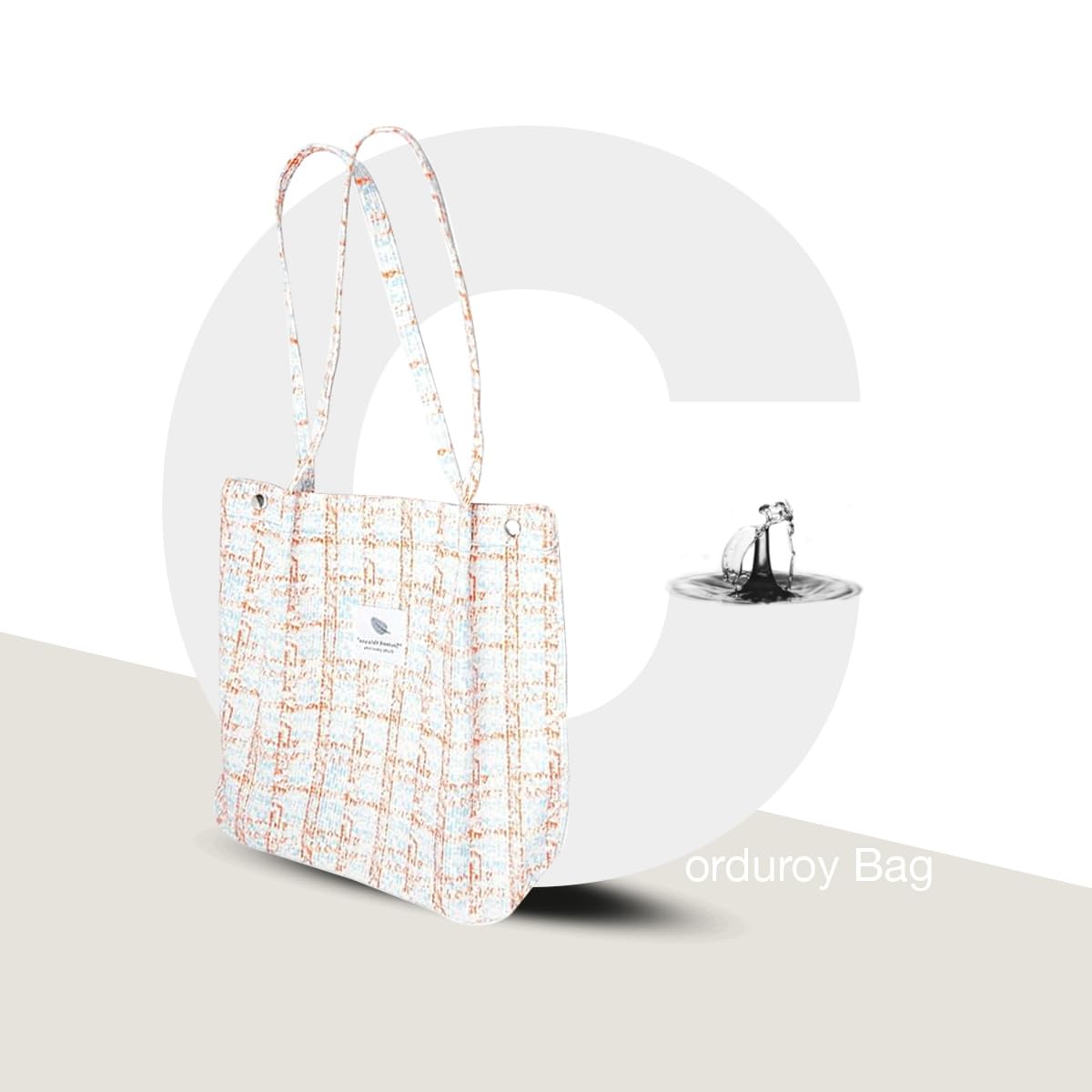 Lyrovo Women Corduroy Shoulder Tote Bag for Work Beach Travel and Shopping Grocery (Orange Checkered)