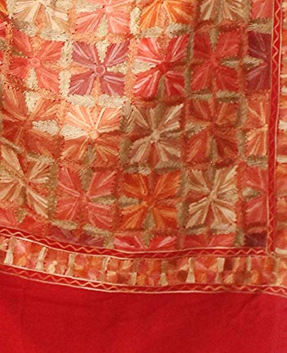 Matelco Women Pashmina Wool Emroidered Shawl Stole -28 x70 inches (Phulkari, Red)