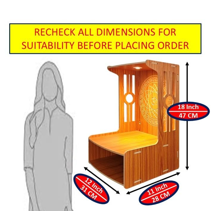 Alpine Willow Temple for Home I Puja Mandir for Home I Pooja mandir with LED Light I Wooden Temple I Laddoo Gopal mandir I Devghar I Pooja Unit I Pooja ghar (H-18, W-12, D-12 inch) (Walnut)