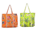 Yda fashion Handmade Quilted Cotton Tote Bag – Large Travel Shoulder Bag with Pockets, Lightweight & Durable – Stylish Printed Handbag for Daily uses (Pack of 2) (Multicolor10)