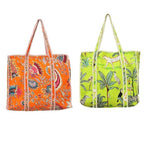 Yda fashion Handmade Quilted Cotton Tote Bag – Large Travel Shoulder Bag with Pockets, Lightweight & Durable – Stylish Printed Handbag for Daily uses (Pack of 2) (Multicolor10)