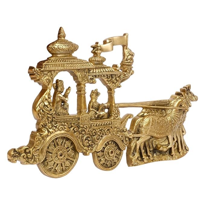 SVARUP Brass Arjun Rath with Krishan Ji wall Hanging in Gold Color 13 Inch