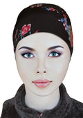 TCP Women’s Premium Printed Under Scarf, Bonette Inner Cap, Headscarves,Hijab - Black Ditsy (Black Pink Floral print)