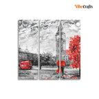 VIBECRAFTS 3 Pieces Beautiful View Of London Canvas Wall Painting Fitted With Wooden Frame For Home | Office | Living Room | Gifts (PTVC3Pcs1_9510)