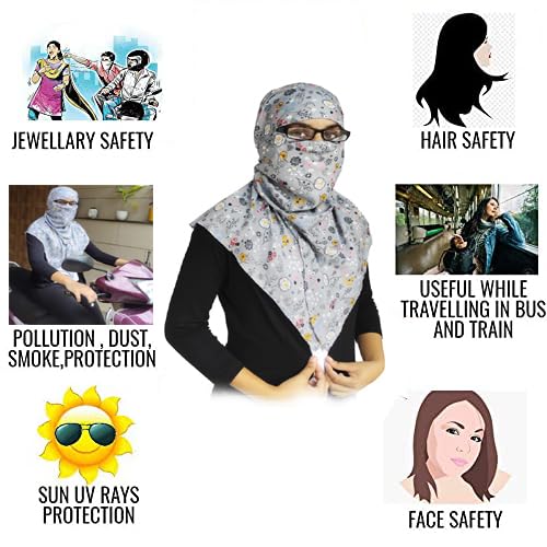 Switchon Rayon Anti Pollution Full Face Scarf UV Sun Rays Protection Scarf For Women - Free Size (Grey Multi) For Female