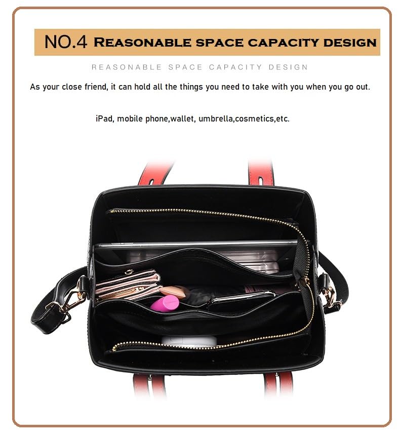 NAMCHI Luxury Leather Tote Handbag for Women Spacious, Stylish & Versatile – Perfect for Work & Travel (Black with white belt)